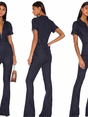 we wore what denim flared jumpsuit size xs